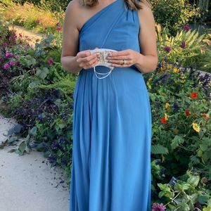 Steel Blue One Shoulder Davids Bridal Bridesmaid